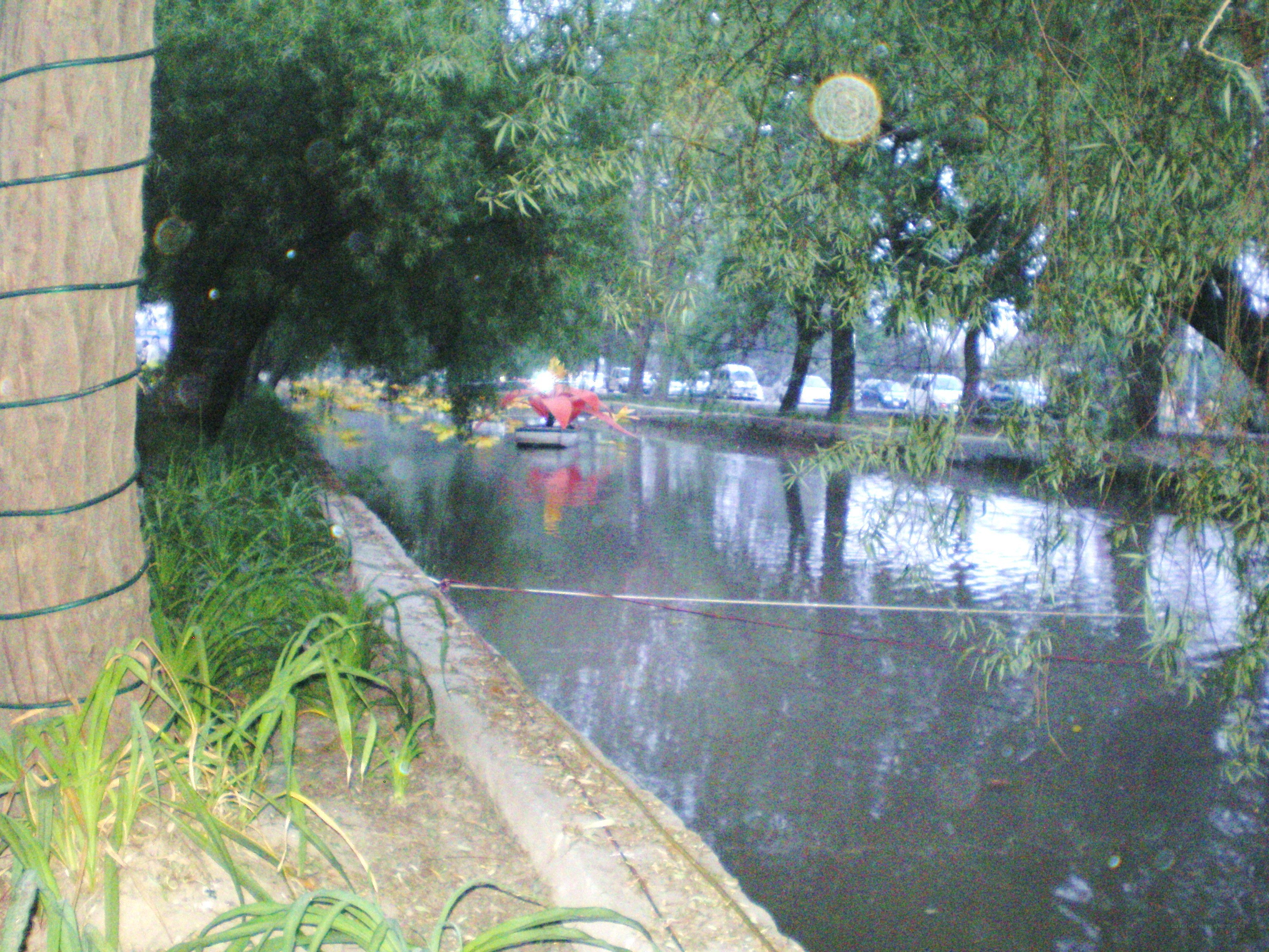 canal with red sculpture