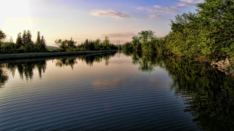 Canal with Tree Reflections — Blue, Serene