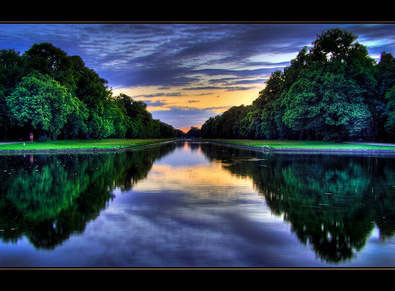 Canal with Tree Reflections — Blue
