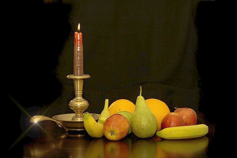 Candle and Fruit Arrangement