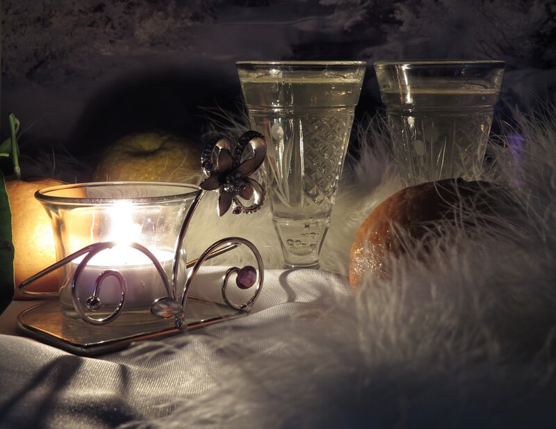 Candle and Glasses on Fur