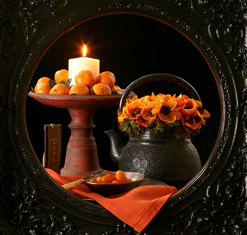 Candle and Oranges in Mirror