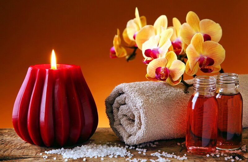 Candle and Orchid Arrangement