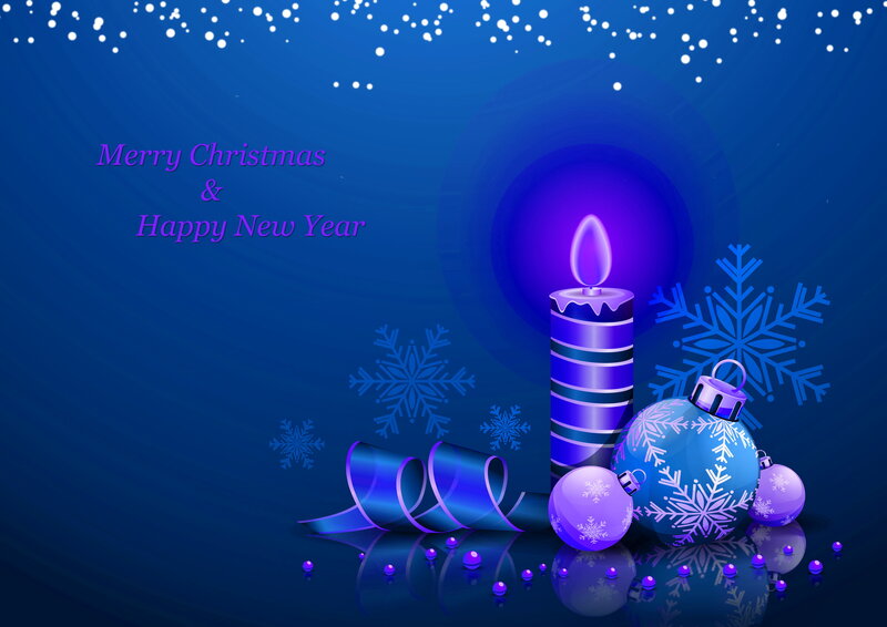 Candle and Ornaments — Blue