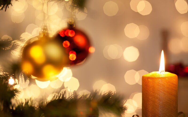 Candle and Ornaments — Gold, Warm