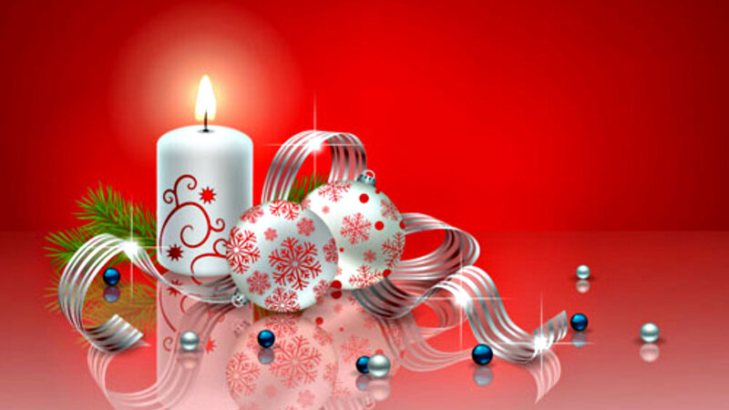 Candle and Ornaments — Red