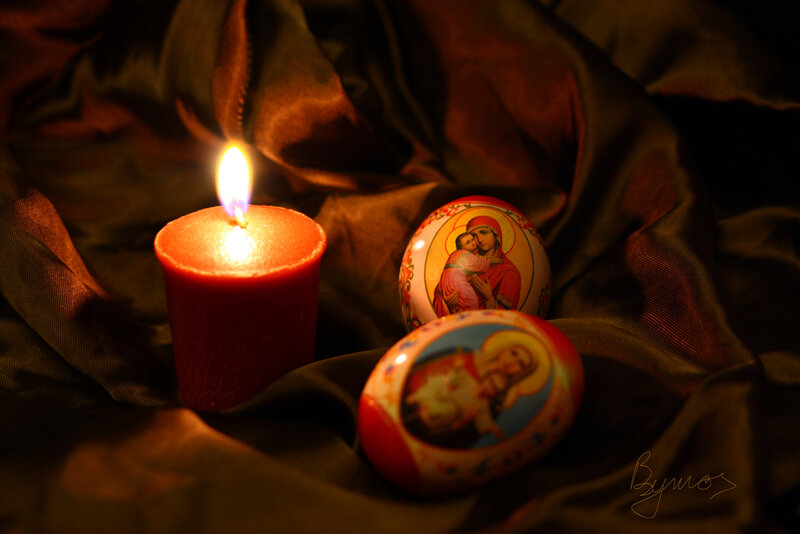 Candle and Painted Eggs
