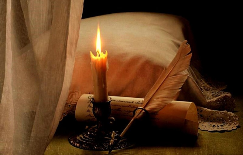 Candle and Quill on Scroll