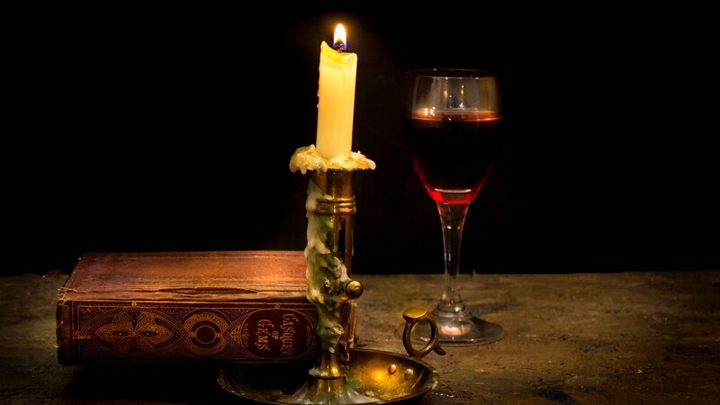 Candle and Wine Glass — Black, Dramatic