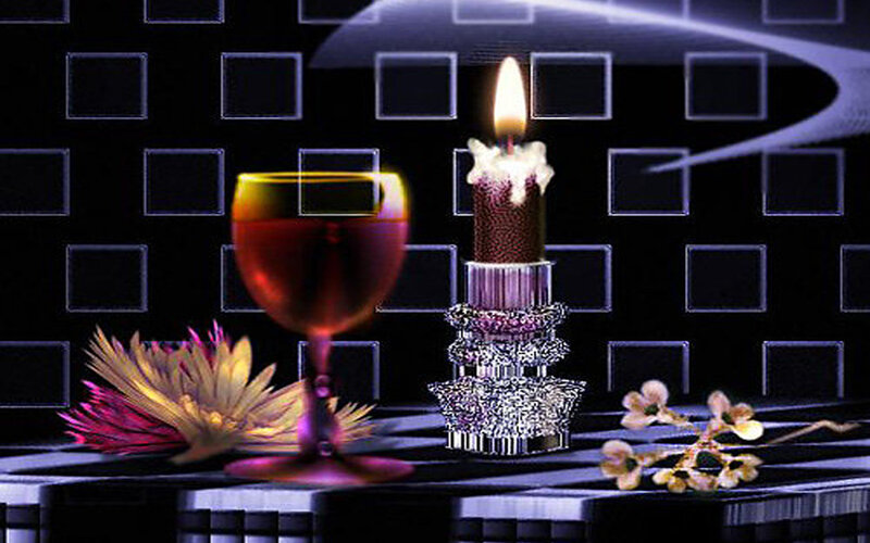 Candle and Wine Glass — Black