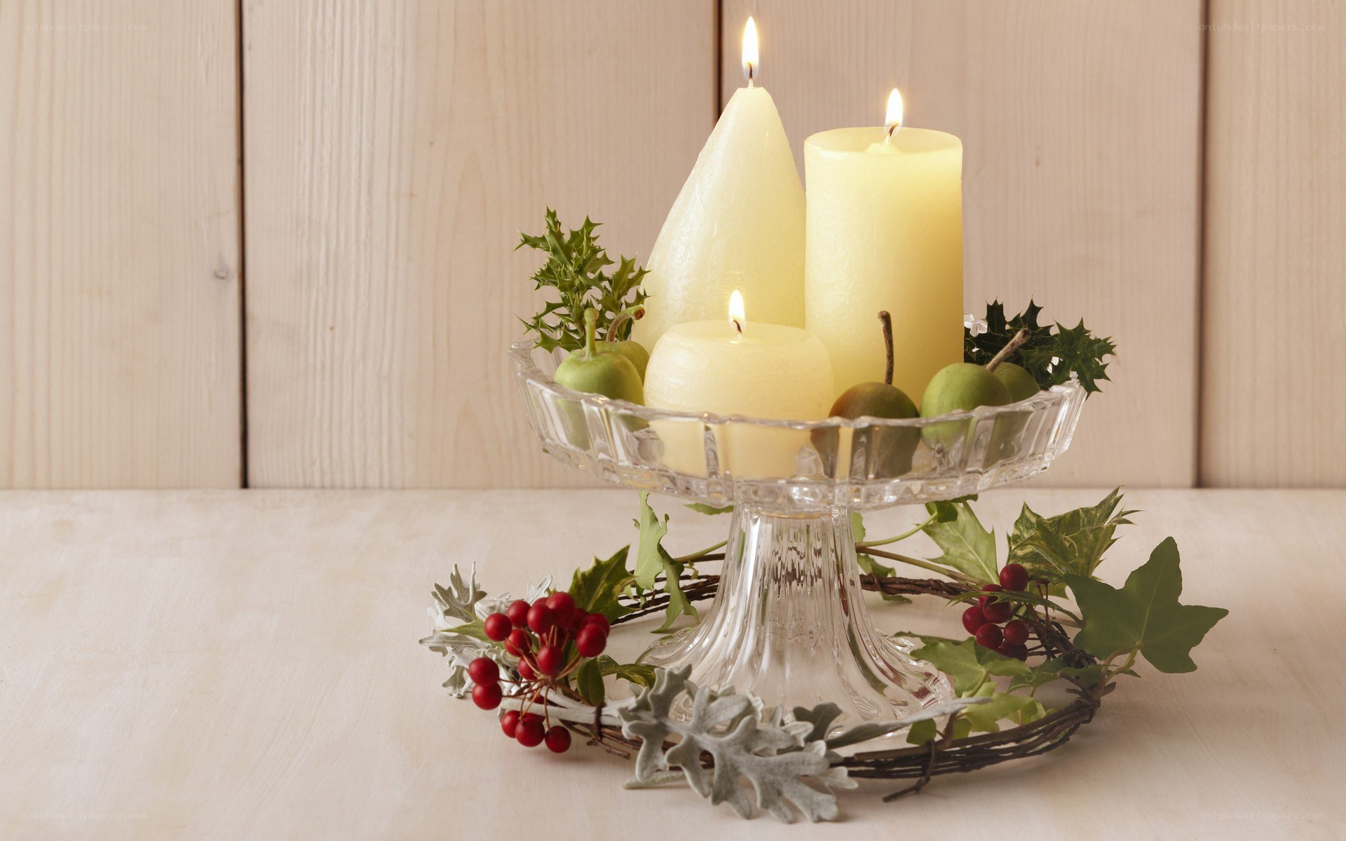 candle centerpiece with berries