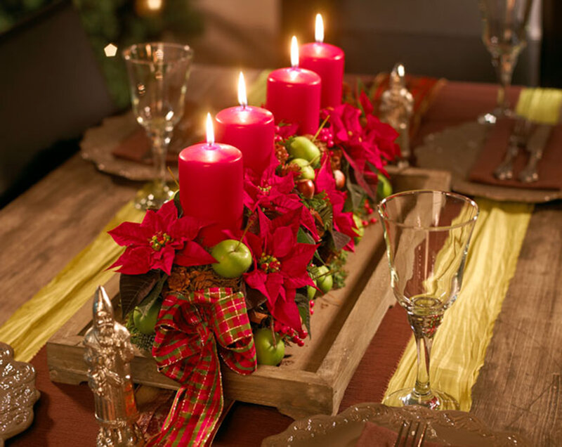 Candle Centerpiece with Poinsettias