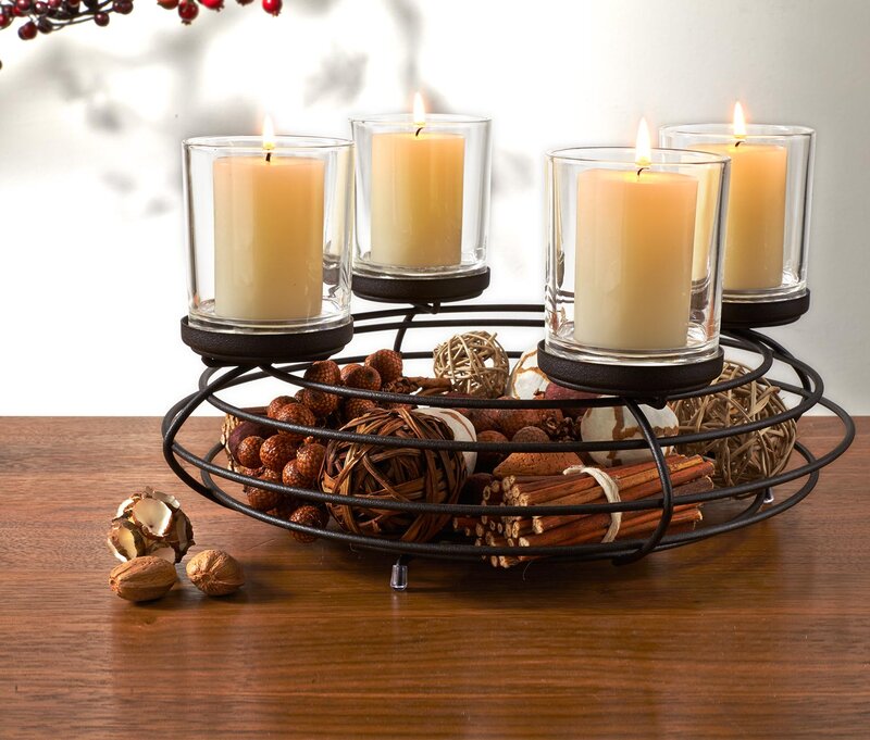 Candle Holder with Candles — Brown