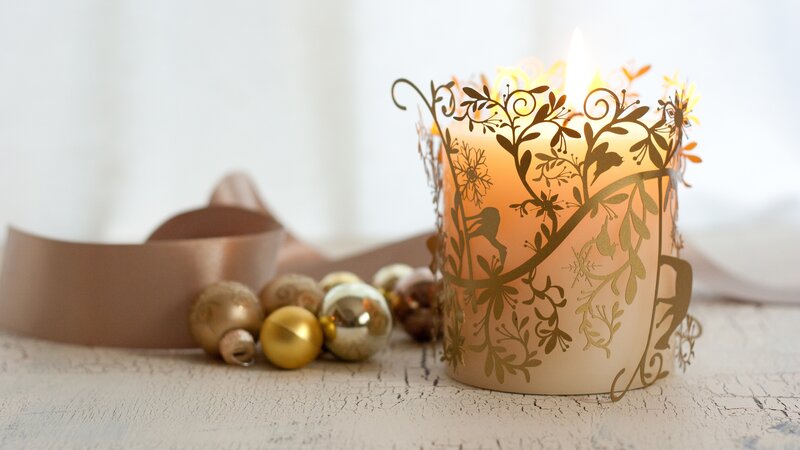 Candle in Decorative Holder — Gold, Cozy
