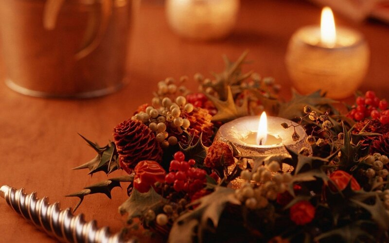 Candle in Floral Arrangement — Brown, Cozy