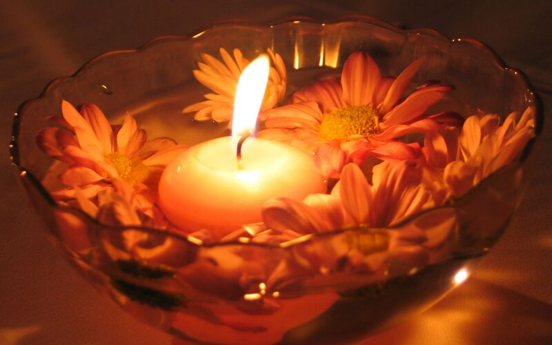 Candle in Flower Bowl