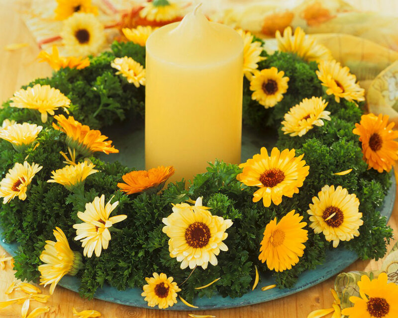Candle in Flower Wreath