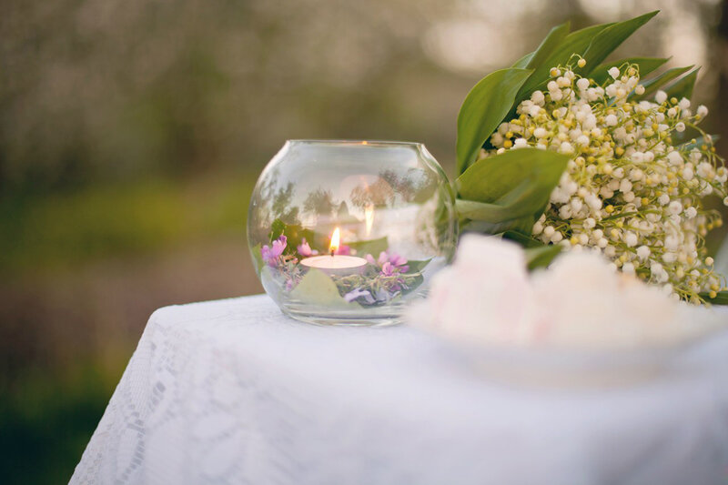 Candle in Glass Bowl — White