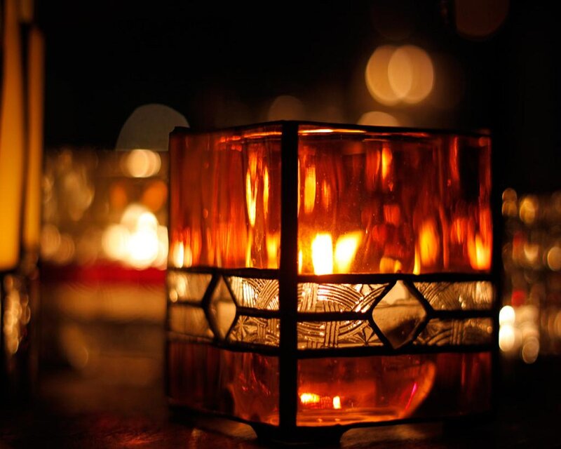 Candle in Glass Lantern — Orange