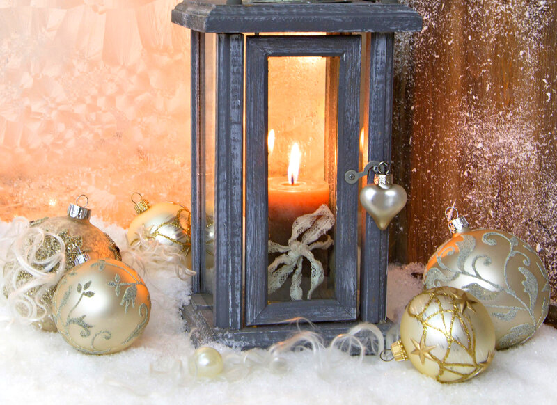 Candle in Lantern with Ornaments
