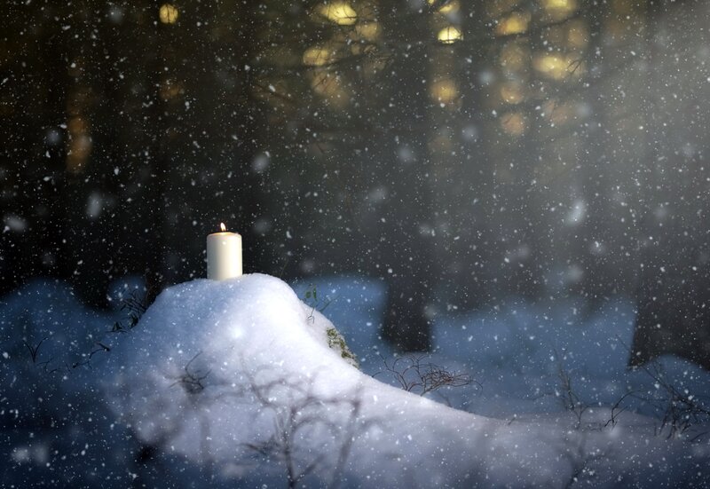 Candle in Snow — White, Serene
