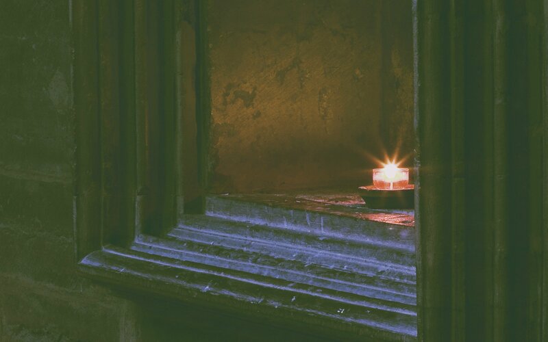 Candle in Stone Niche
