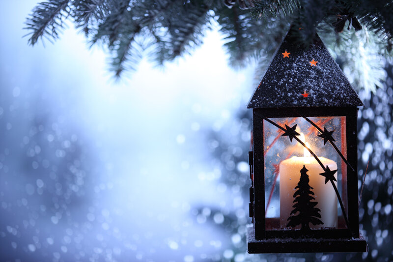 Candle Lantern in Snow — Blue