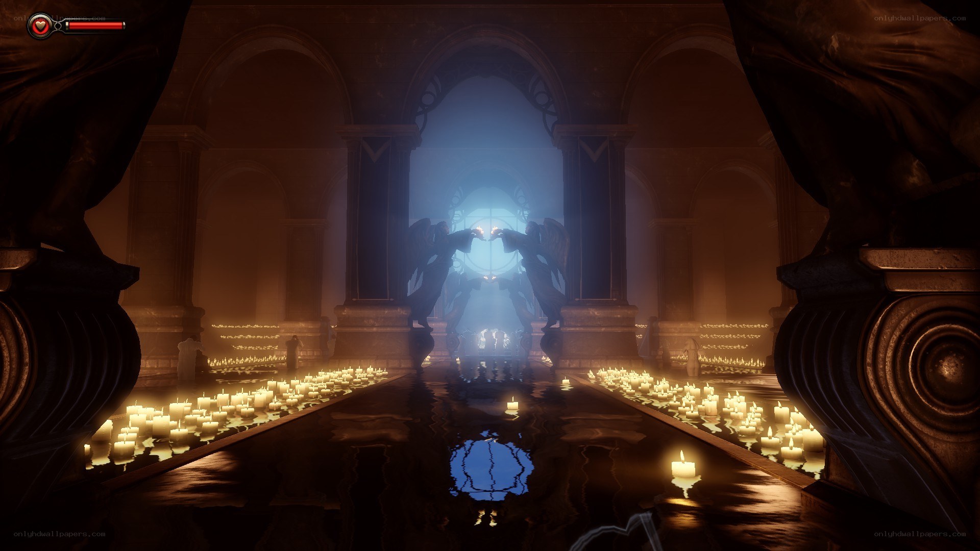 candle-lit cathedral hall