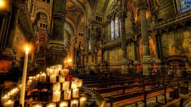 Candle-lit Church Interior — Brown, Serene
