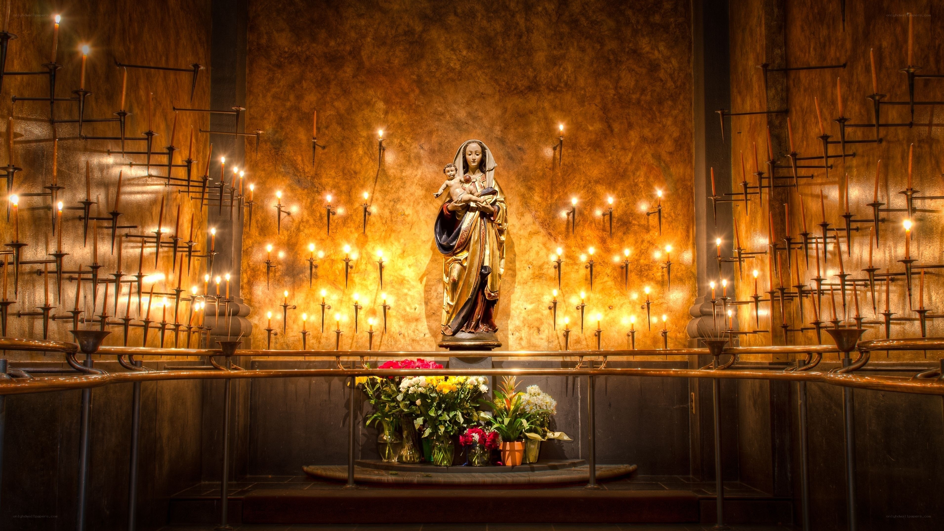 Candle-lit religious shrine