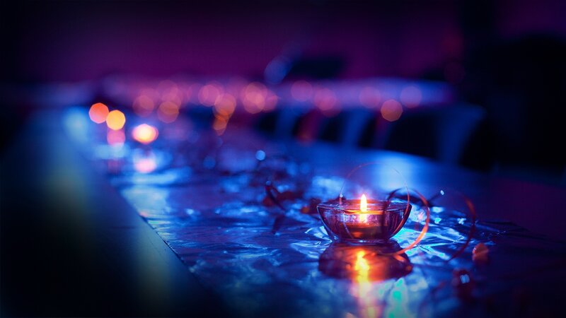 Candle on Table — Blue
