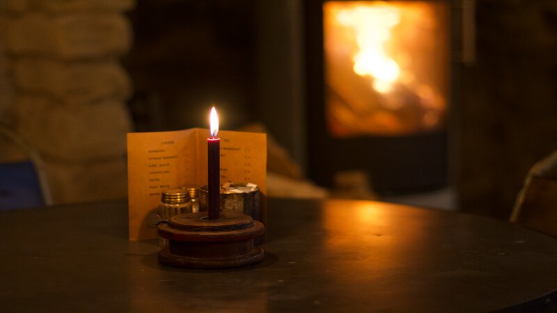 Candle on Table — Brown