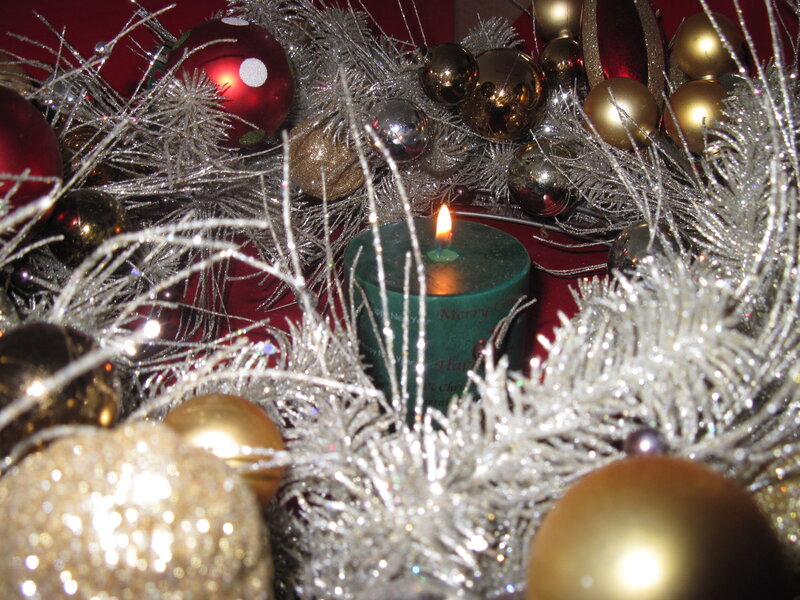 Candle Surrounded by Ornaments
