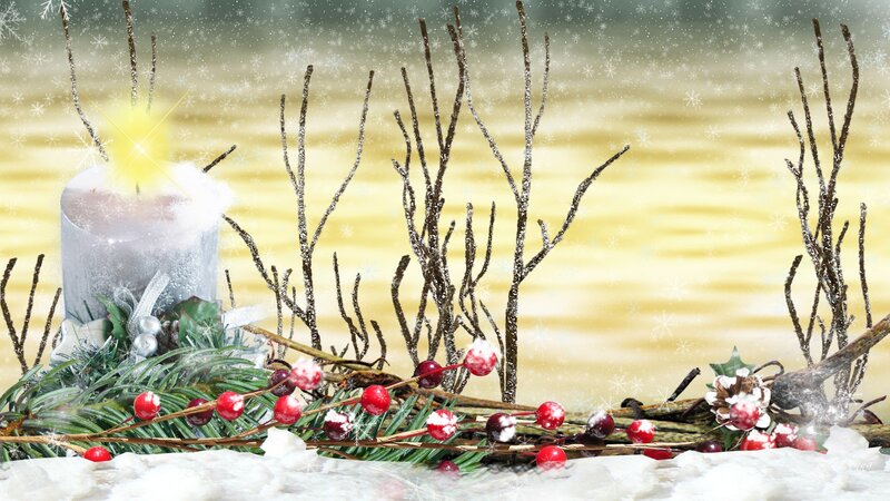 Candle with Berries and Branches
