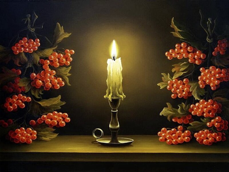 Candle with Berries — Yellow