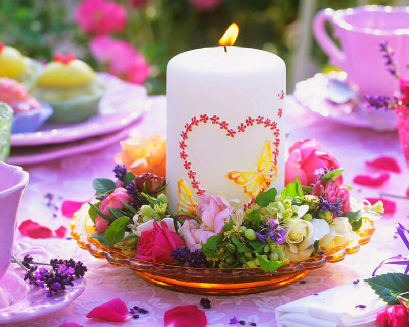 Candle with Floral Arrangement — Pink, Romantic
