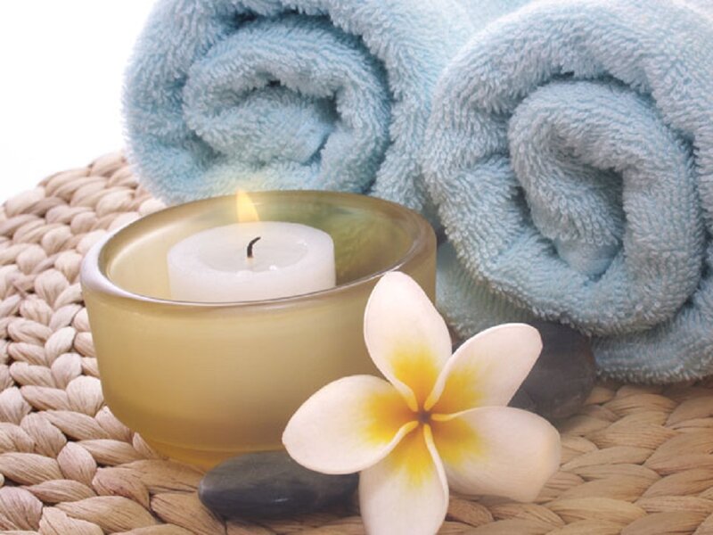 Candle with Flower and Towels