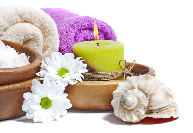 Candle with Flowers and Shell — White