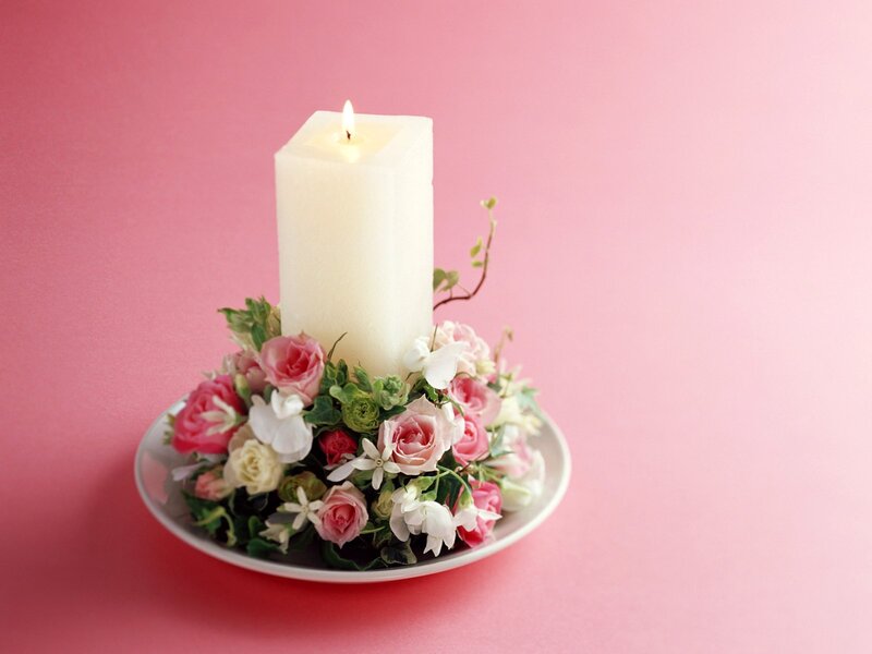 Candle with Flowers — Pink, Serene, Photograph