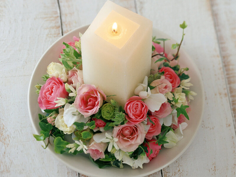 Candle with Flowers — Pink, Serene