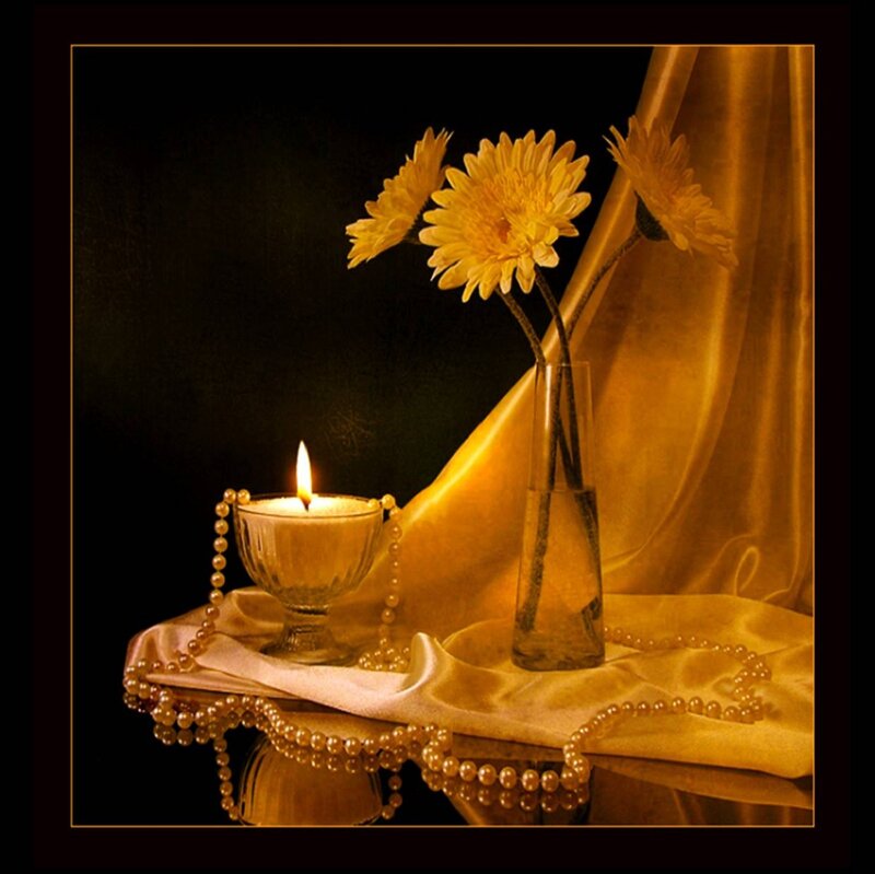 Candle with Flowers — Yellow