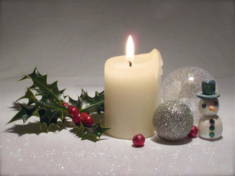 Candle with Holiday Decor