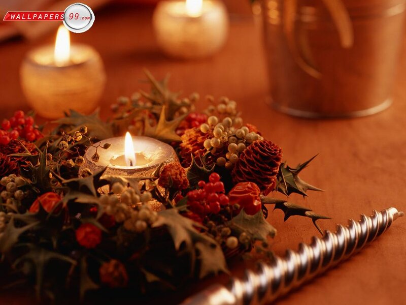 Candle with Holly Arrangement