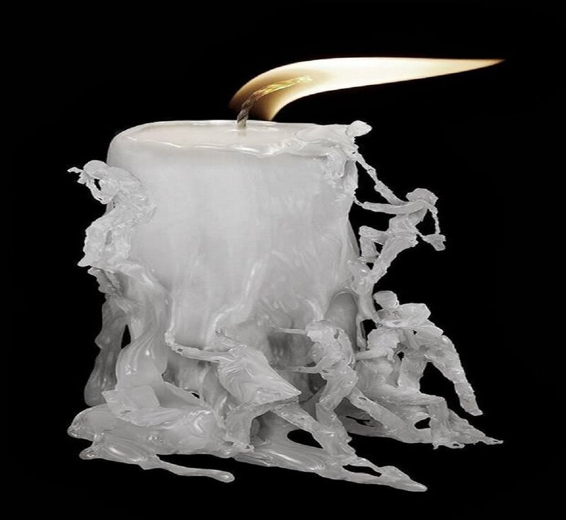 Candle with Melted Wax Figures