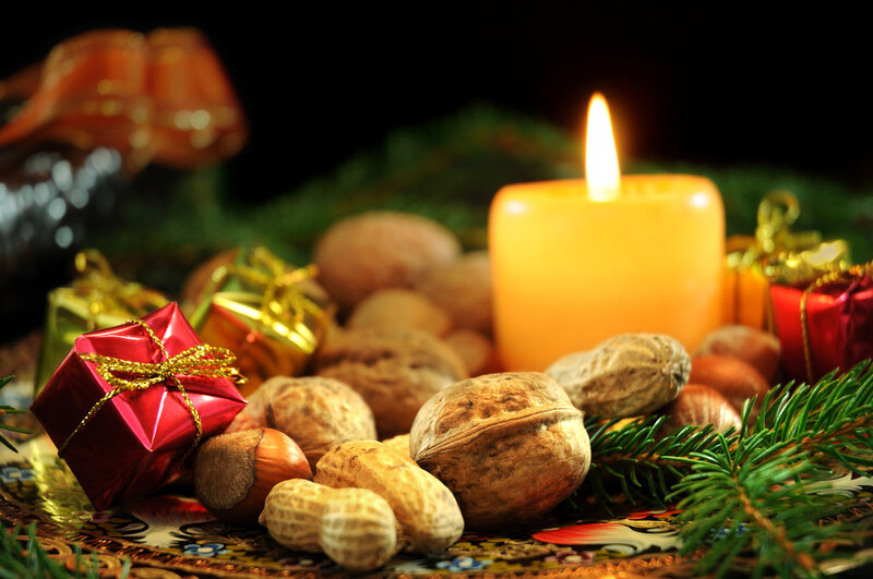 Candle with Nuts and Gifts