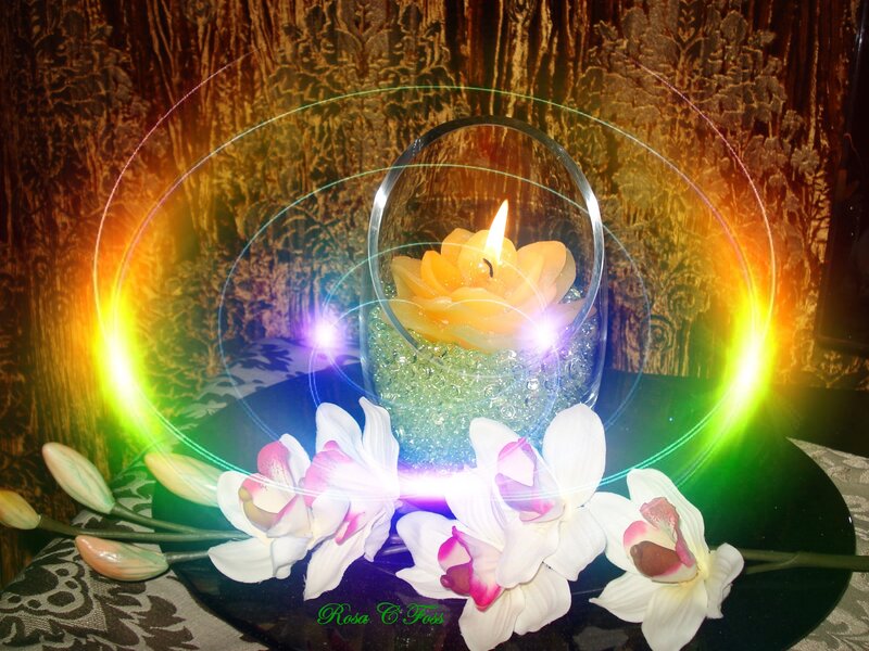Candle with orchids and light effects