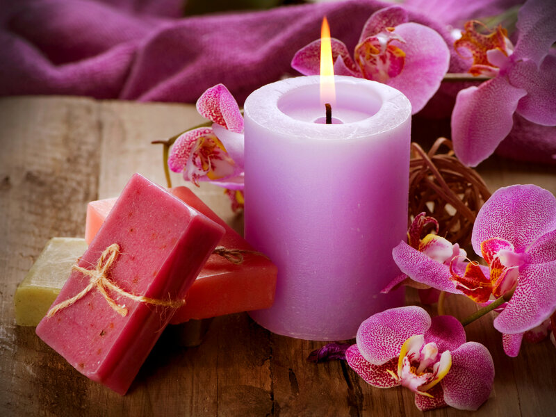 Candle with Orchids