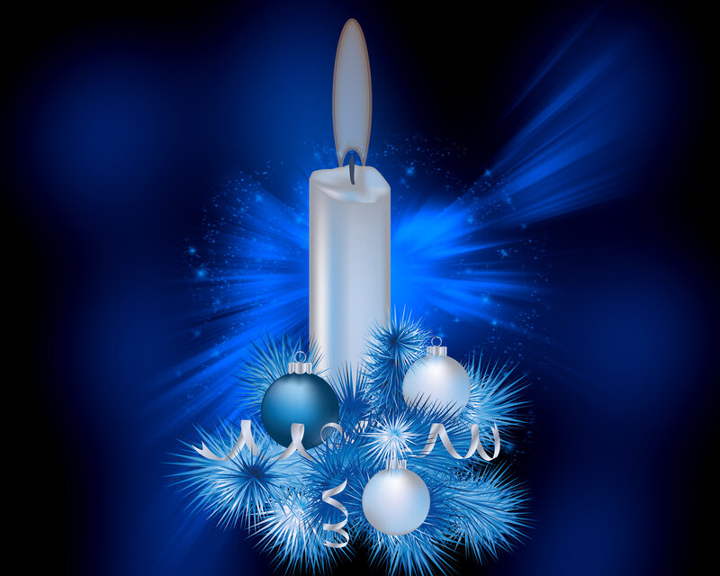 Candle with Ornaments — Blue, Festive, Night