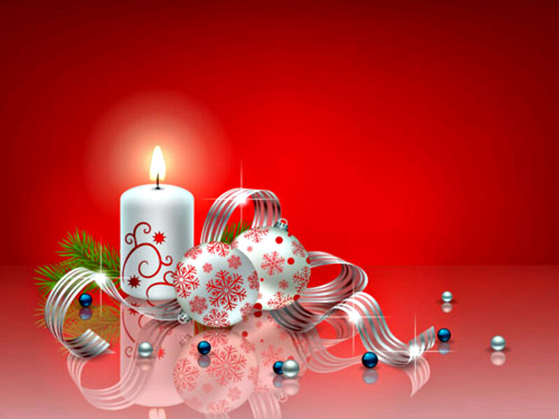 Candle with Ornaments — Red, Festive