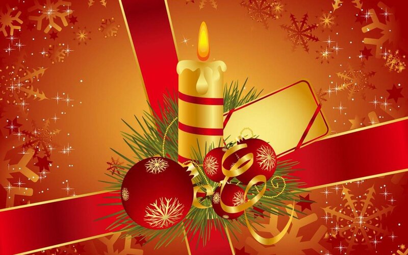 Candle with Ornaments — Red, Festive, Winter, Digital Art
